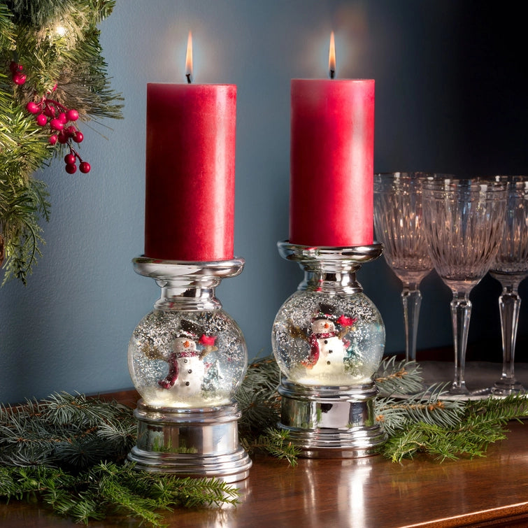 A H505 Christmas Water Snow Globe and Bonus Candle Holder