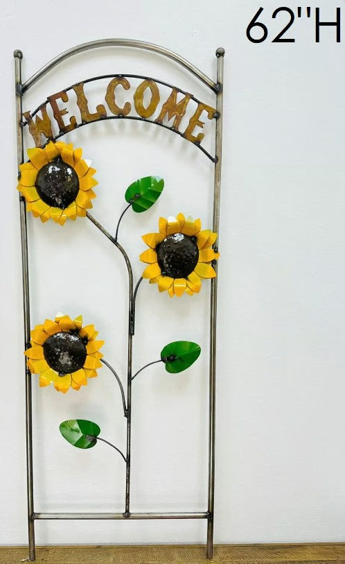 Welcome Sunflower Trellis Metal Art