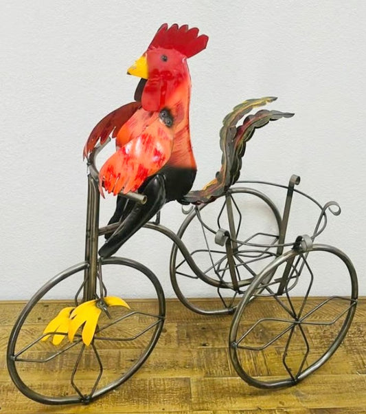 Rooster Tricycle Planter Metal Art