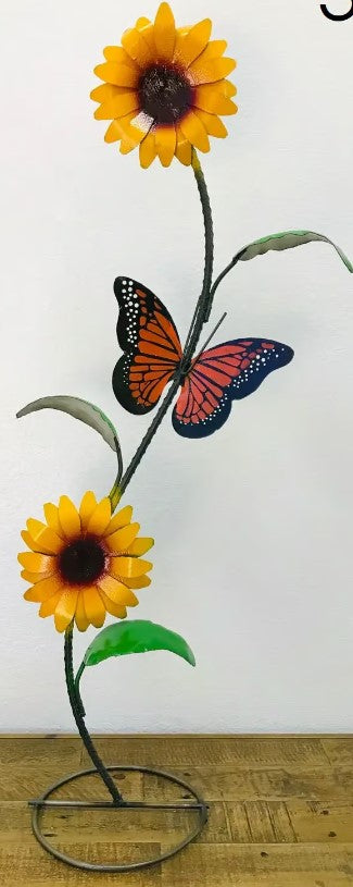 Double Sunflower Butterfly Metal Art