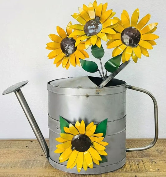 Watering Can Sunflowers Metal Art