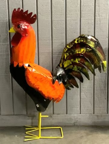 Rooster 39" Red Metal Art