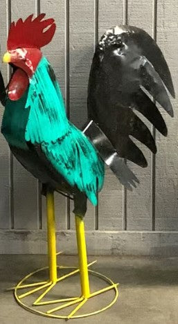 Rooster Turquoise Black 48" Metal Art