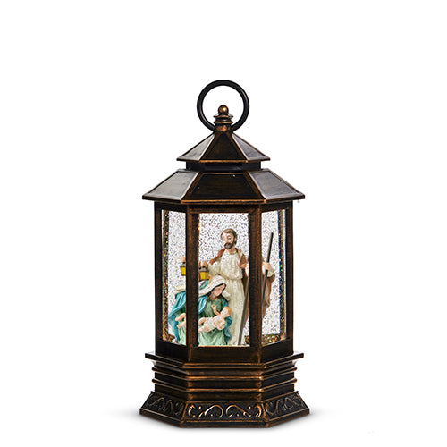 A R801 NATIVITY HOLY FAMILY LIGHTED SNOW WATER GLOBE LANTERN