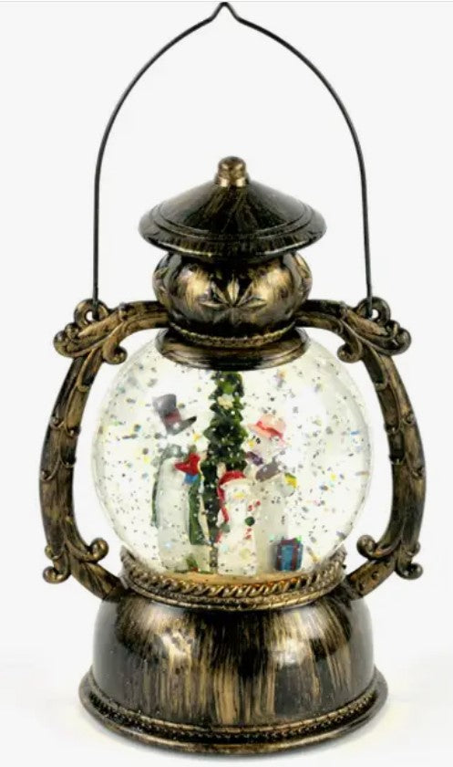 A B5797 Antique Black Snowman Oil Lamp Water Snow Globe