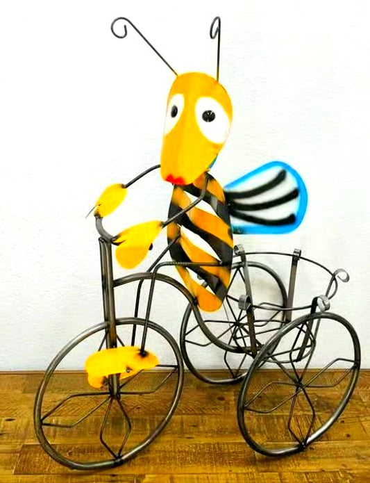 Bee Tricycle Planter Metal Art