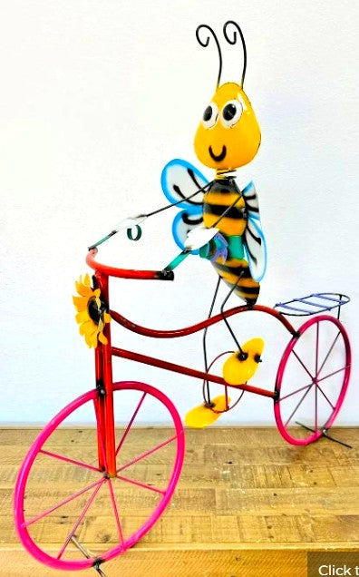 Bee Riding Bicycle Large Metal Art
