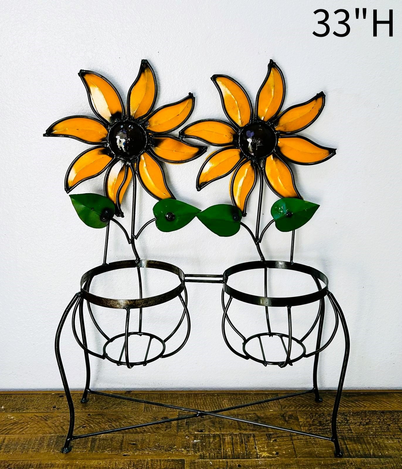 Double Sunflower Planter Metal Art