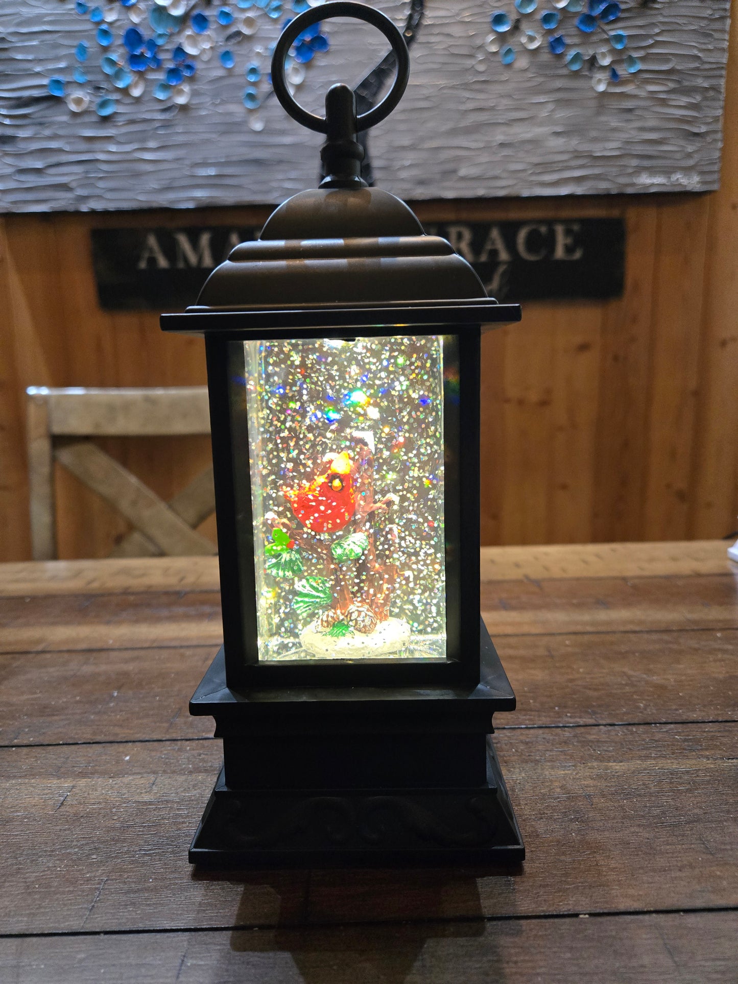 A R784 9.5" Cardinal Lighted MUSICAL Water Lantern