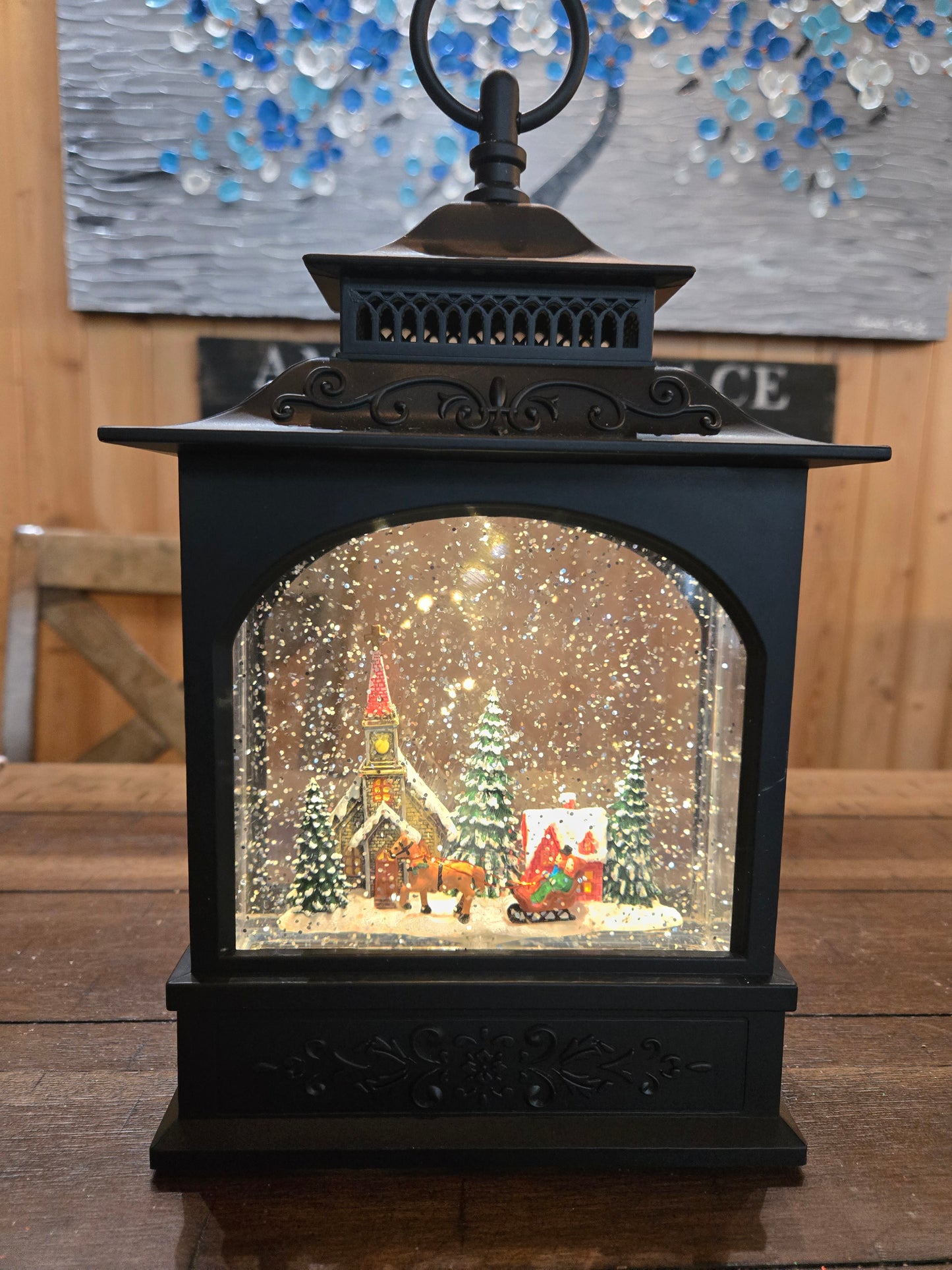 A R772 11" Town Scene Lighted MUSICAL Water Lantern