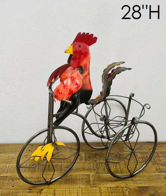 Rooster Tricycle Planter Metal Art