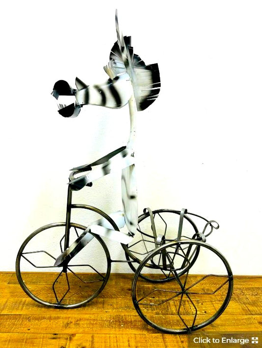 Zebra Tricycle Planter Metal Art