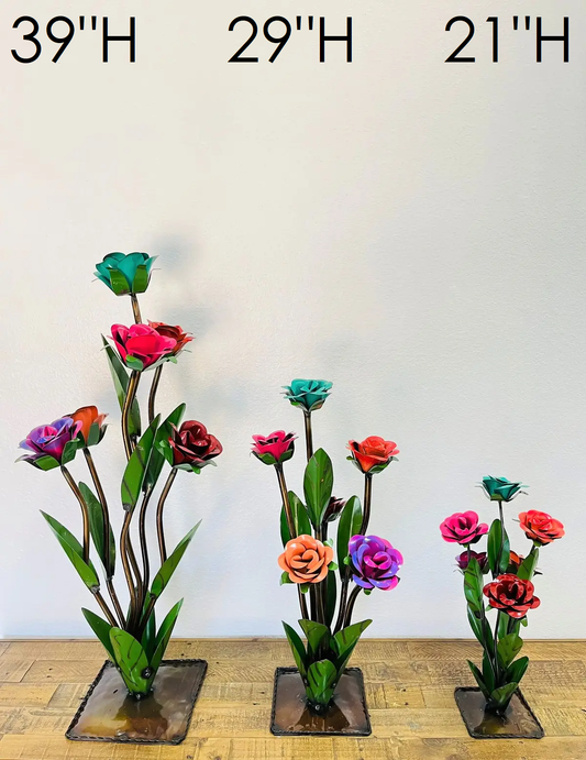 Flower Rose Vase Med 29" Metal Art