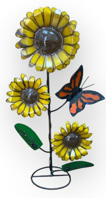 Flower Sunflower Butterflly on Stand Metal Art