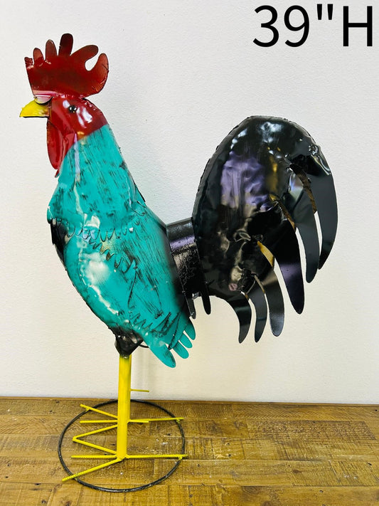 Rooster 39" Turquoise Metal Art