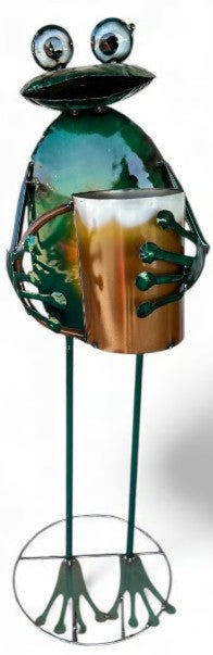 Frog with Beer Metal Art