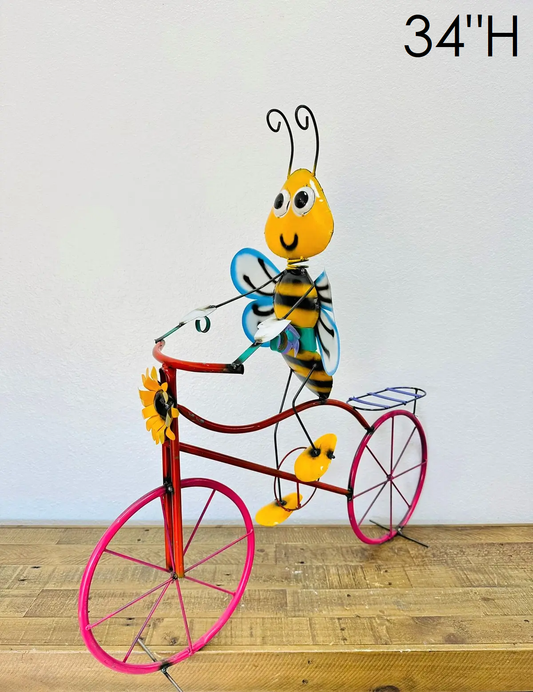 Bee Riding Bike Metal Art