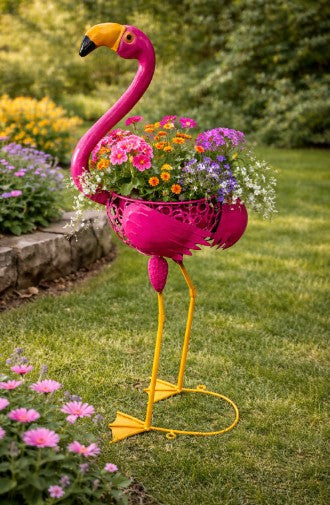 Flamingo Planter Metal Art
