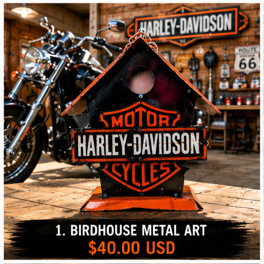 Harley  Davidson Motorcycle Birdhouse Metal Art