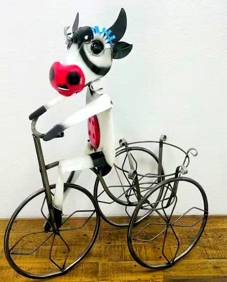 Cow on Tricycle Planter Metal Art