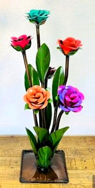Flower Rose Vase Med 29" Metal Art