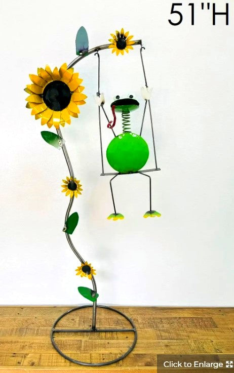 Frog on Sunflower Swing Metal Art
