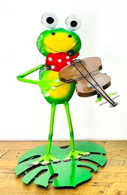 Frog Musical Violin Metal Art