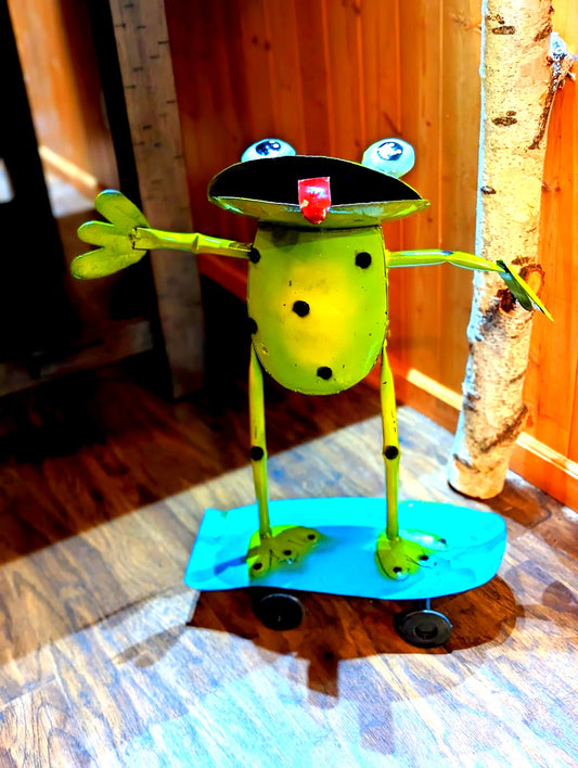 Frog on Skateboard Metal Art