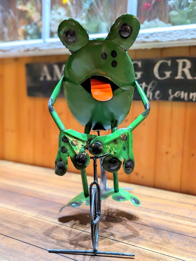 Frog on Bike Metal Art